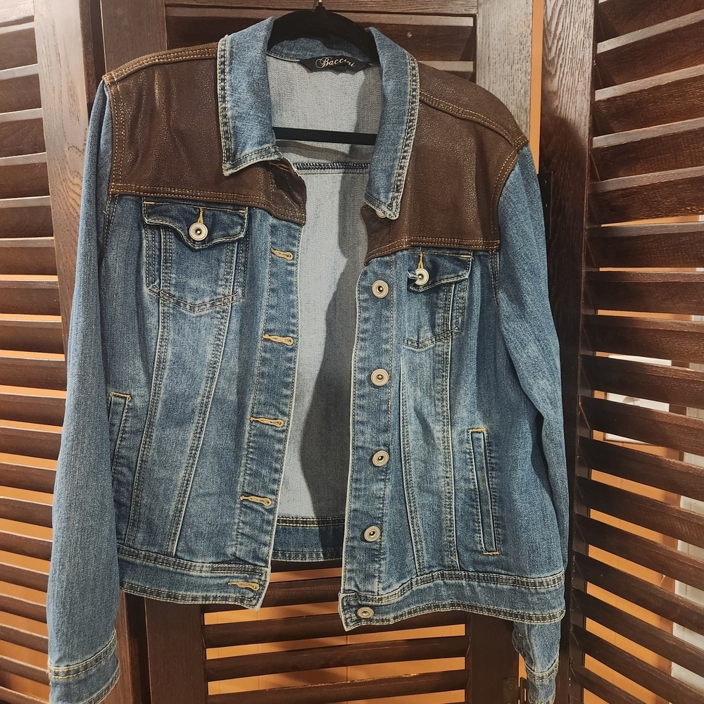Baccini Blue Denim Jacket with Brown Accents